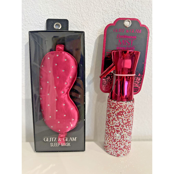 Glitz & Glam Makeup Mist Spray Rhinestone Hot Pink + Hot Pink Sleep Mask - Picture 1 of 4
